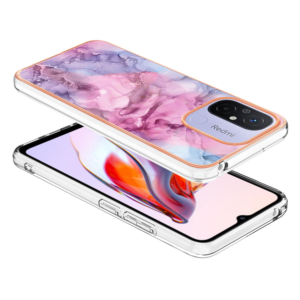 For Xiaomi Redmi 12C 4G / 11A 4G YB IMD Series-16 Style E Phone Case 2.0mm Electroplating IMD Marble Pattern TPU Cover
