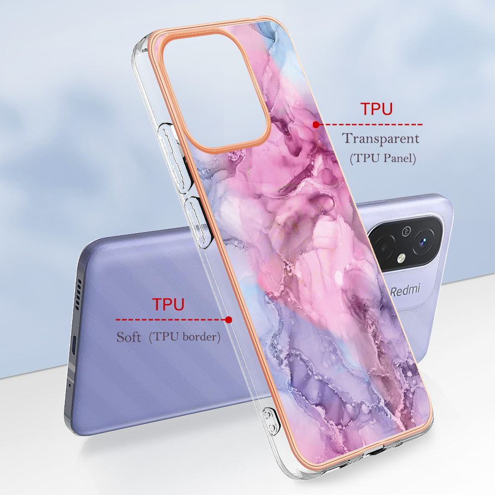 For Xiaomi Redmi 12C 4G / 11A 4G YB IMD Series-16 Style E Phone Case 2.0mm Electroplating IMD Marble Pattern TPU Cover