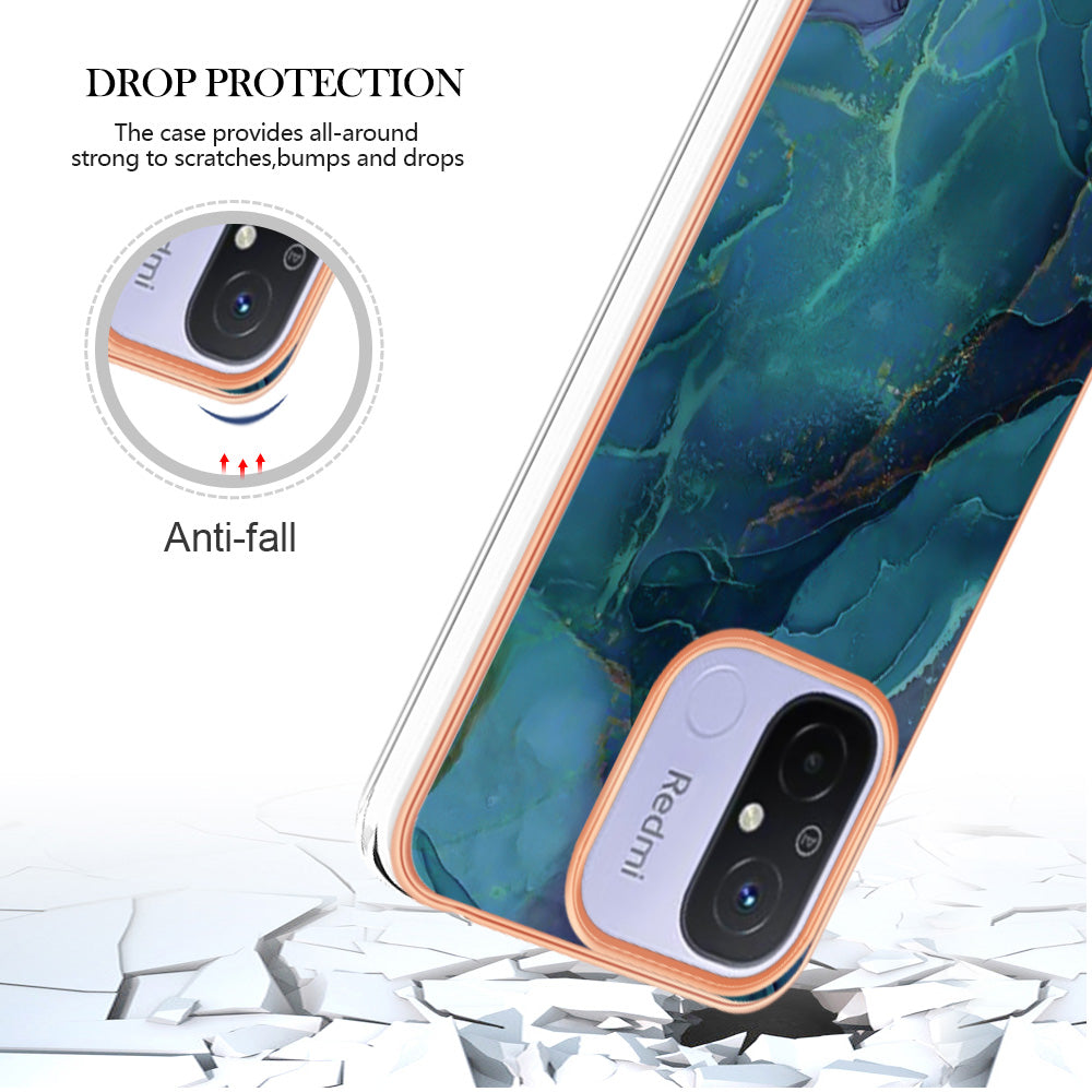 For Xiaomi Redmi 12C 4G / 11A 4G YB IMD Series-16 Style E Phone Case 2.0mm Electroplating IMD Marble Pattern TPU Cover