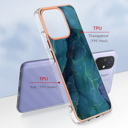 For Xiaomi Redmi 12C 4G / 11A 4G YB IMD Series-16 Style E Phone Case 2.0mm Electroplating IMD Marble Pattern TPU Cover