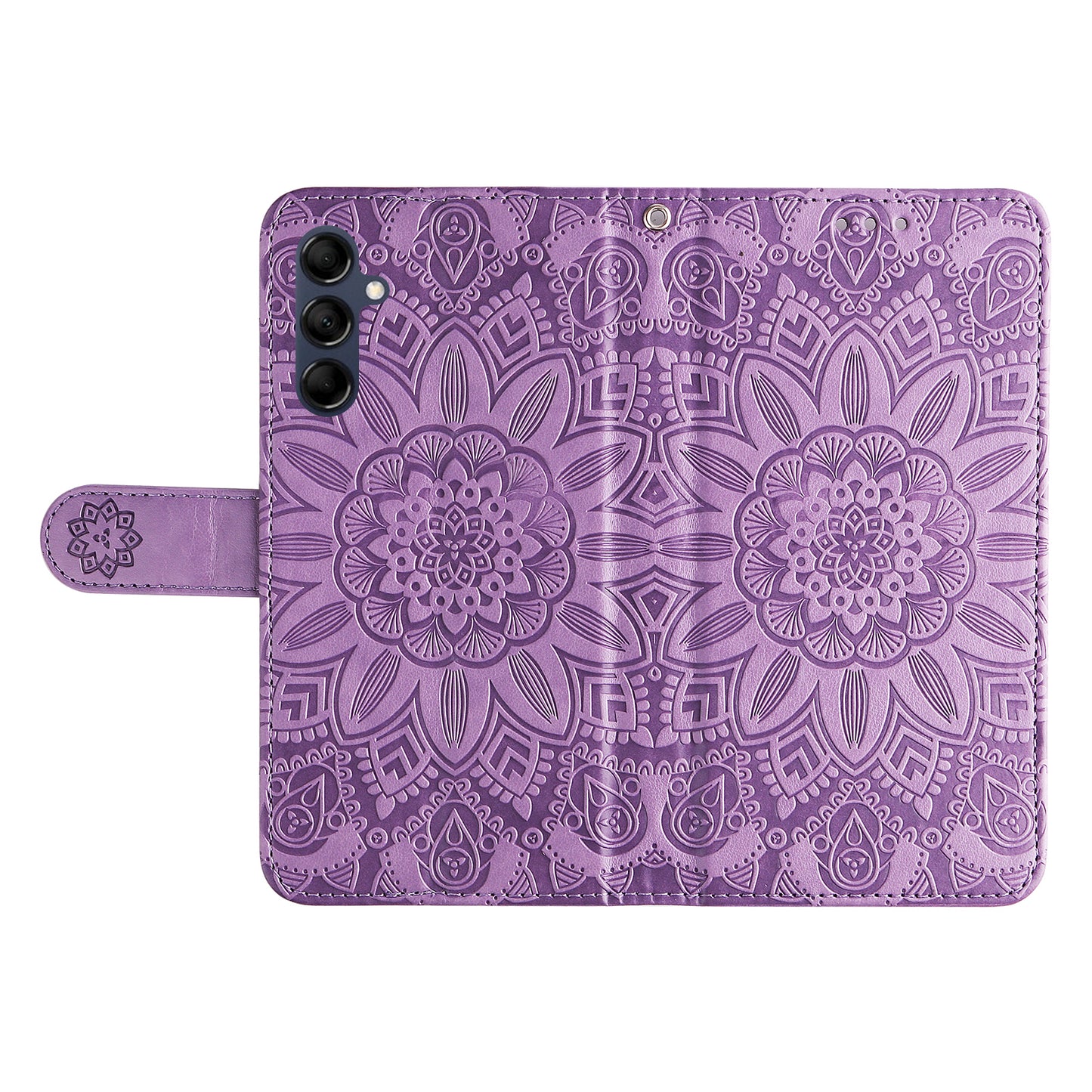 For Samsung Galaxy M14 5G Sunflower Imprinted Phone Wallet Case PU Leather Stand Cover with Strap