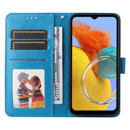 For Samsung Galaxy M14 5G Sunflower Imprinted Phone Wallet Case PU Leather Stand Cover with Strap