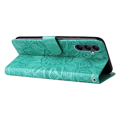 For Samsung Galaxy M14 5G Sunflower Imprinted Phone Wallet Case PU Leather Stand Cover with Strap