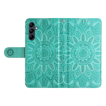 For Samsung Galaxy M14 5G Sunflower Imprinted Phone Wallet Case PU Leather Stand Cover with Strap
