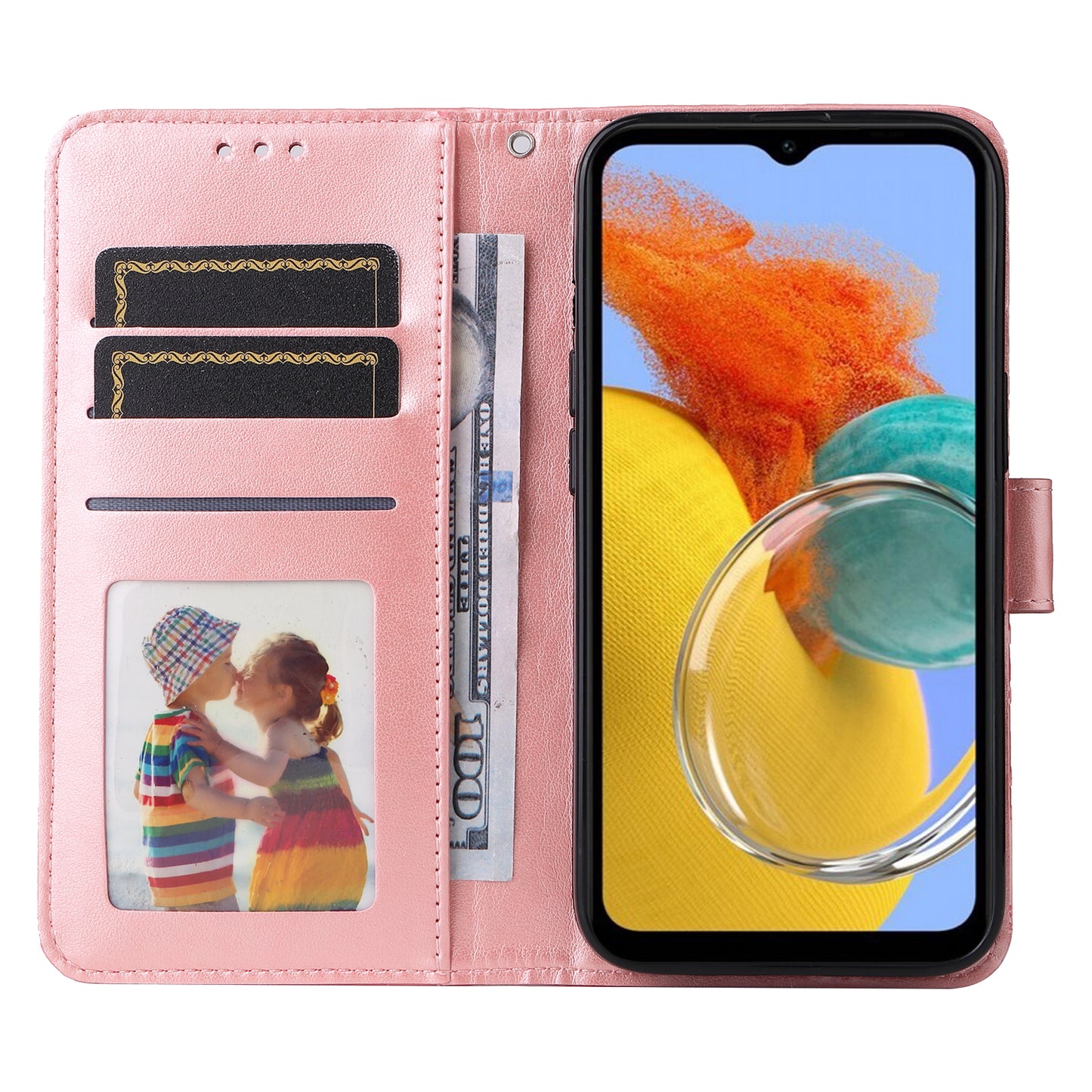 For Samsung Galaxy M14 5G Sunflower Imprinted Phone Wallet Case PU Leather Stand Cover with Strap