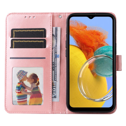 For Samsung Galaxy M14 5G Sunflower Imprinted Phone Wallet Case PU Leather Stand Cover with Strap