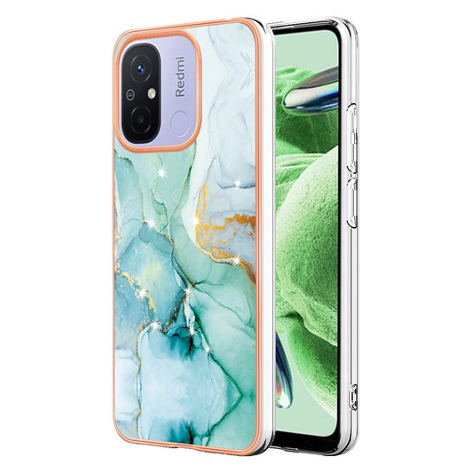 YB IMD Series-2 IMD TPU Case for Xiaomi Redmi 11A 4G / 12C 4G Electroplating Anti-scratch Marble Pattern Cover