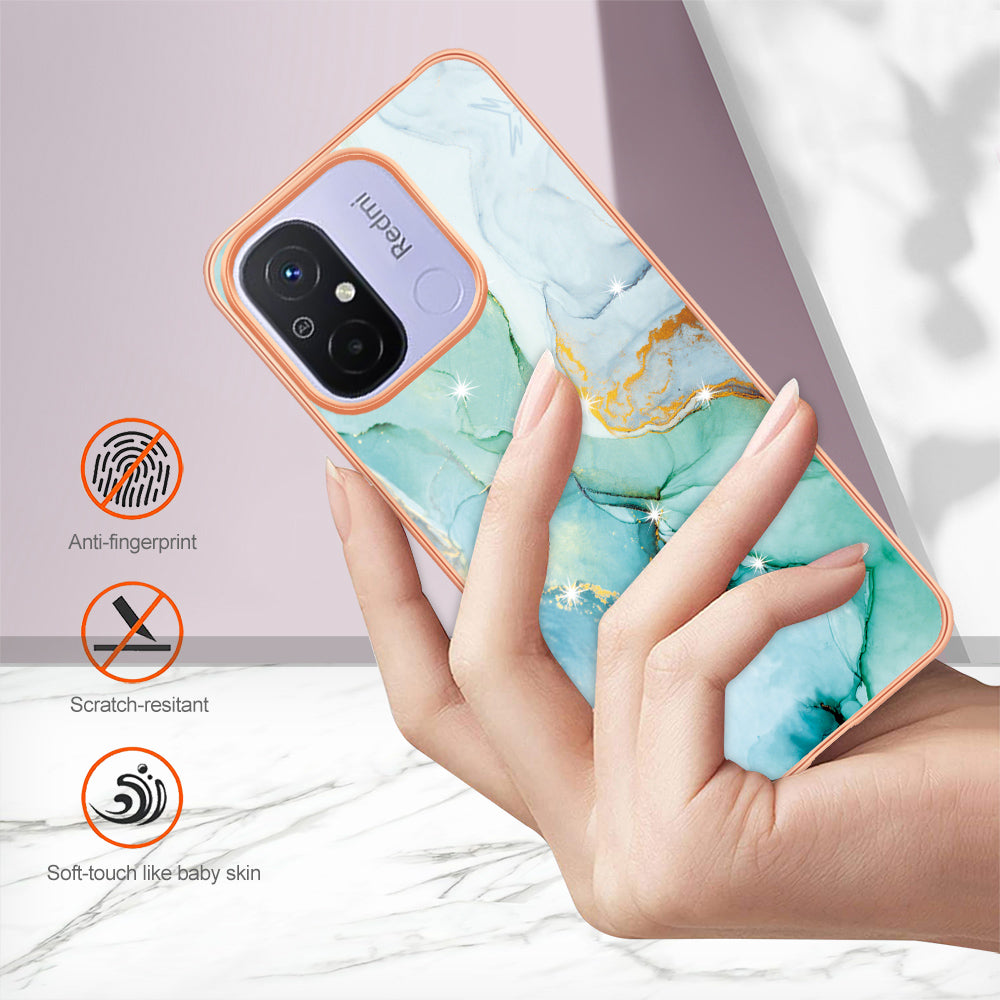 YB IMD Series-2 IMD TPU Case for Xiaomi Redmi 11A 4G / 12C 4G Electroplating Anti-scratch Marble Pattern Cover