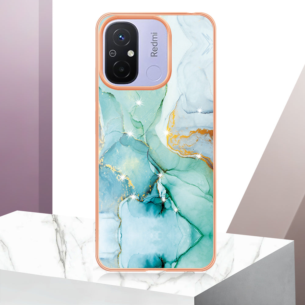 YB IMD Series-2 IMD TPU Case for Xiaomi Redmi 11A 4G / 12C 4G Electroplating Anti-scratch Marble Pattern Cover