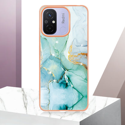YB IMD Series-2 IMD TPU Case for Xiaomi Redmi 11A 4G / 12C 4G Electroplating Anti-scratch Marble Pattern Cover