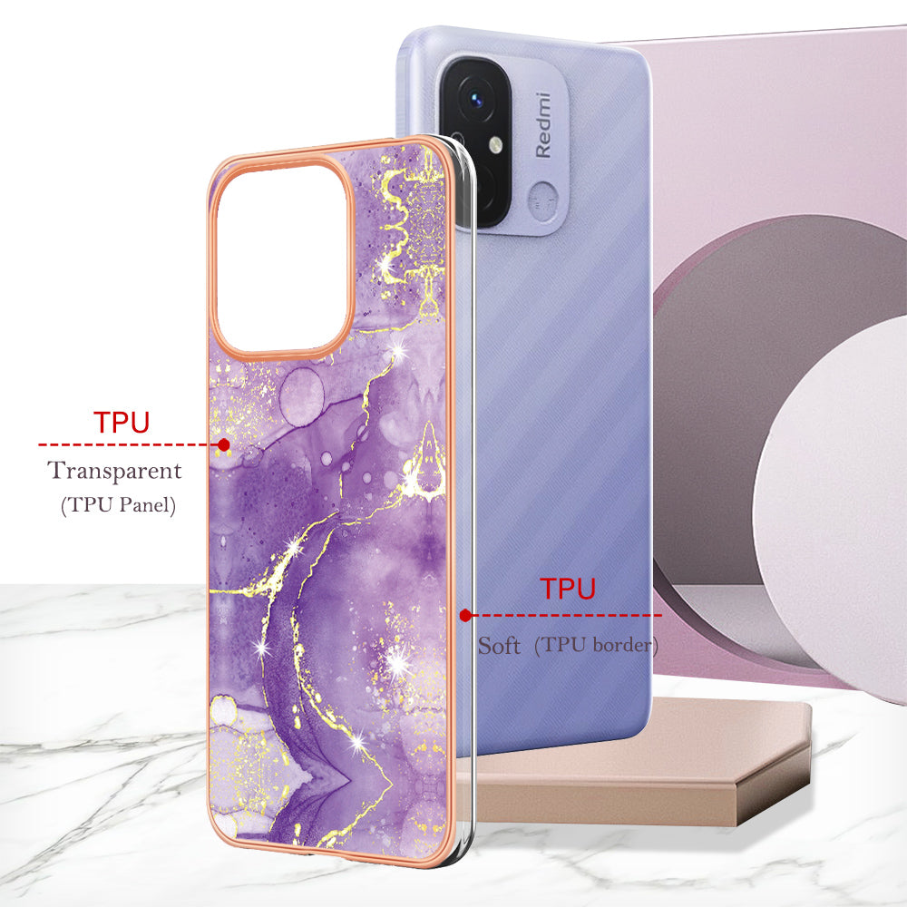 YB IMD Series-2 IMD TPU Case for Xiaomi Redmi 11A 4G / 12C 4G Electroplating Anti-scratch Marble Pattern Cover