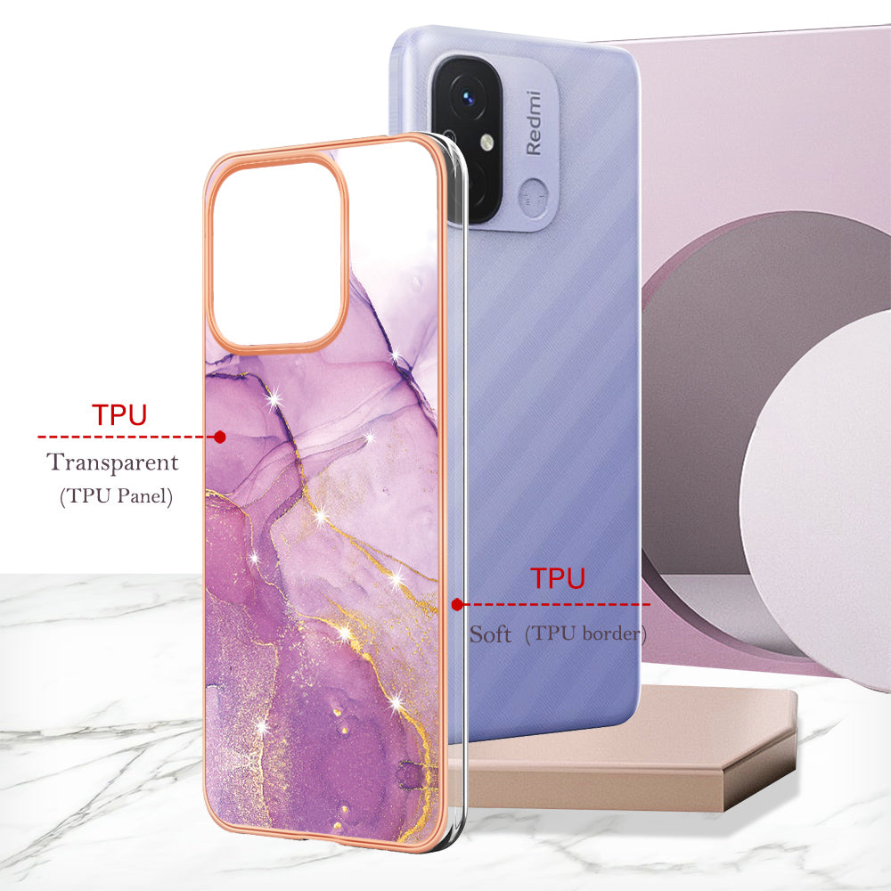 YB IMD Series-2 IMD TPU Case for Xiaomi Redmi 11A 4G / 12C 4G Electroplating Anti-scratch Marble Pattern Cover