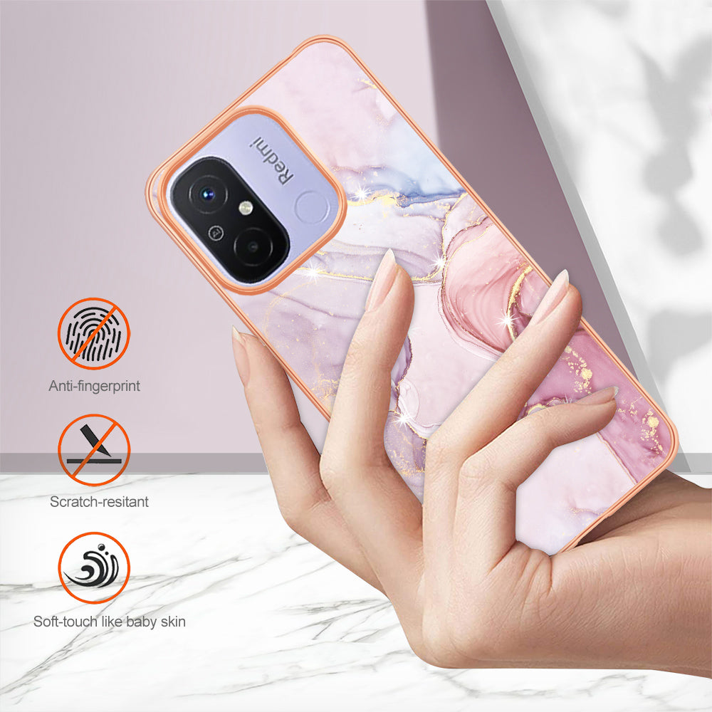 YB IMD Series-2 IMD TPU Case for Xiaomi Redmi 11A 4G / 12C 4G Electroplating Anti-scratch Marble Pattern Cover