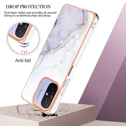YB IMD Series-2 IMD TPU Case for Xiaomi Redmi 11A 4G / 12C 4G Electroplating Anti-scratch Marble Pattern Cover