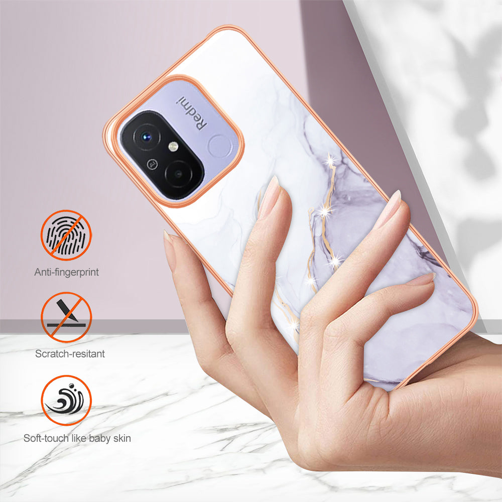 YB IMD Series-2 IMD TPU Case for Xiaomi Redmi 11A 4G / 12C 4G Electroplating Anti-scratch Marble Pattern Cover