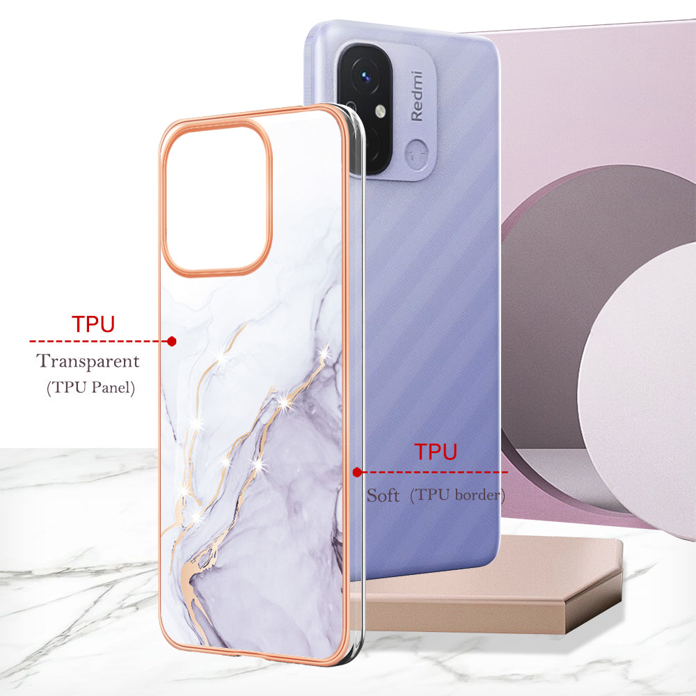 YB IMD Series-2 IMD TPU Case for Xiaomi Redmi 11A 4G / 12C 4G Electroplating Anti-scratch Marble Pattern Cover
