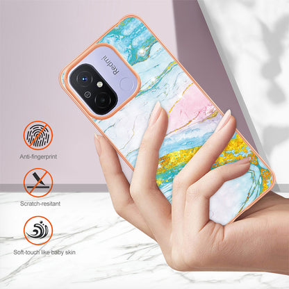 YB IMD Series-2 IMD TPU Case for Xiaomi Redmi 11A 4G / 12C 4G Electroplating Anti-scratch Marble Pattern Cover