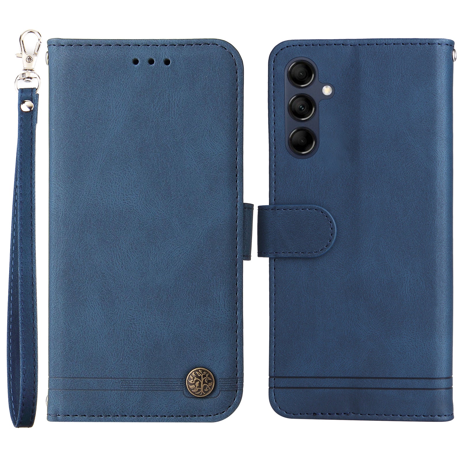 PU Leather Case for Samsung Galaxy M14 5G Skin-touch Imprinted Lines Wallet Stand Phone Cover