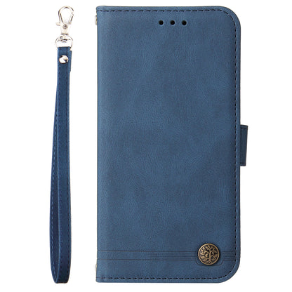 PU Leather Case for Samsung Galaxy M14 5G Skin-touch Imprinted Lines Wallet Stand Phone Cover