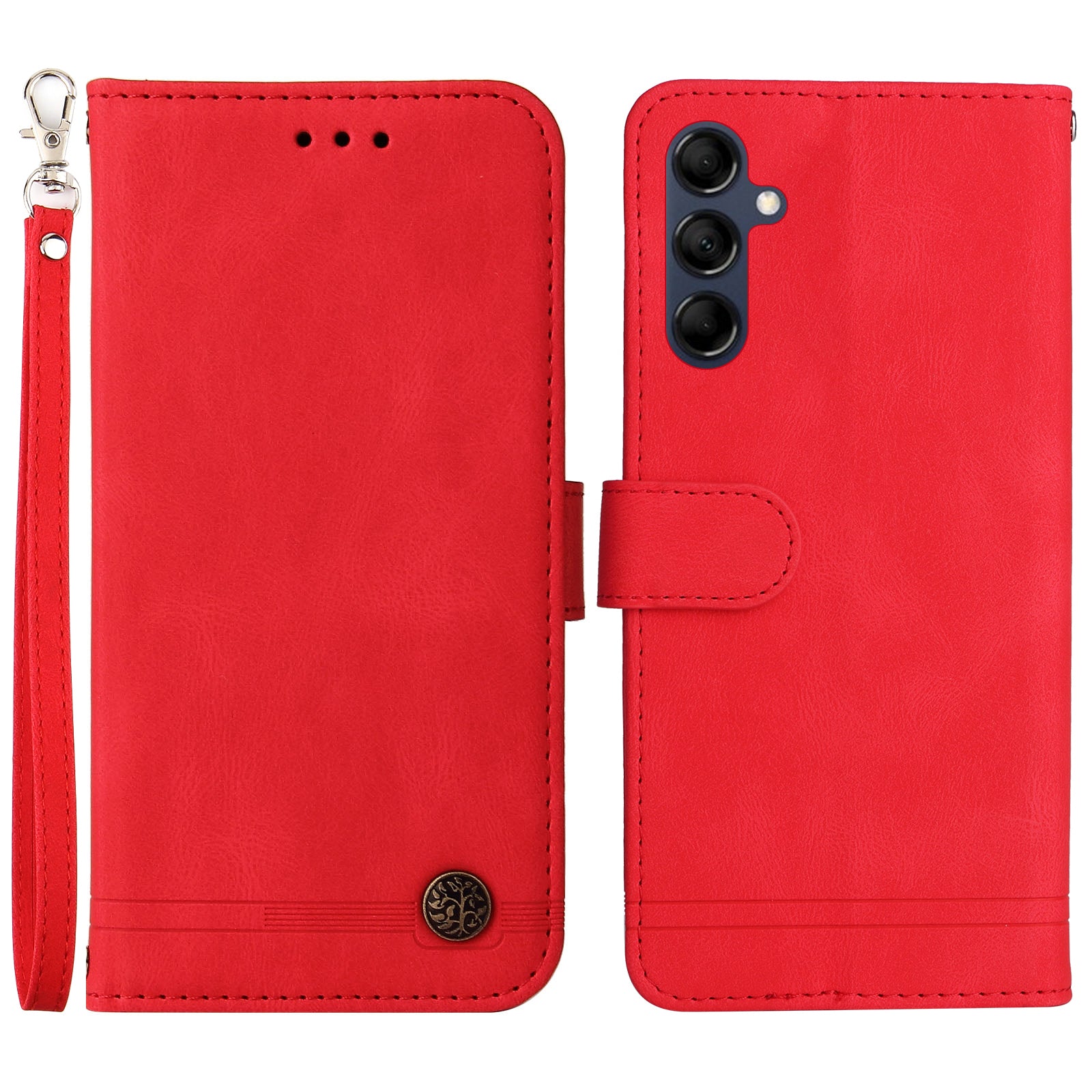 PU Leather Case for Samsung Galaxy M14 5G Skin-touch Imprinted Lines Wallet Stand Phone Cover