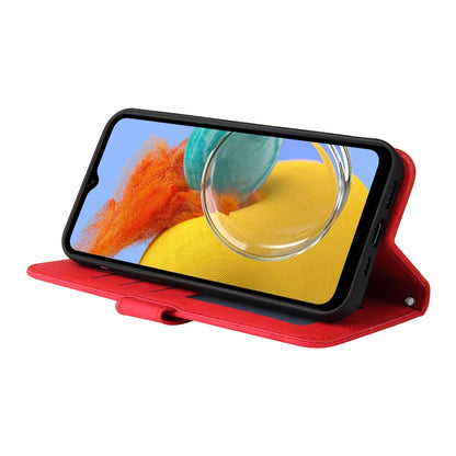 PU Leather Case for Samsung Galaxy M14 5G Skin-touch Imprinted Lines Wallet Stand Phone Cover