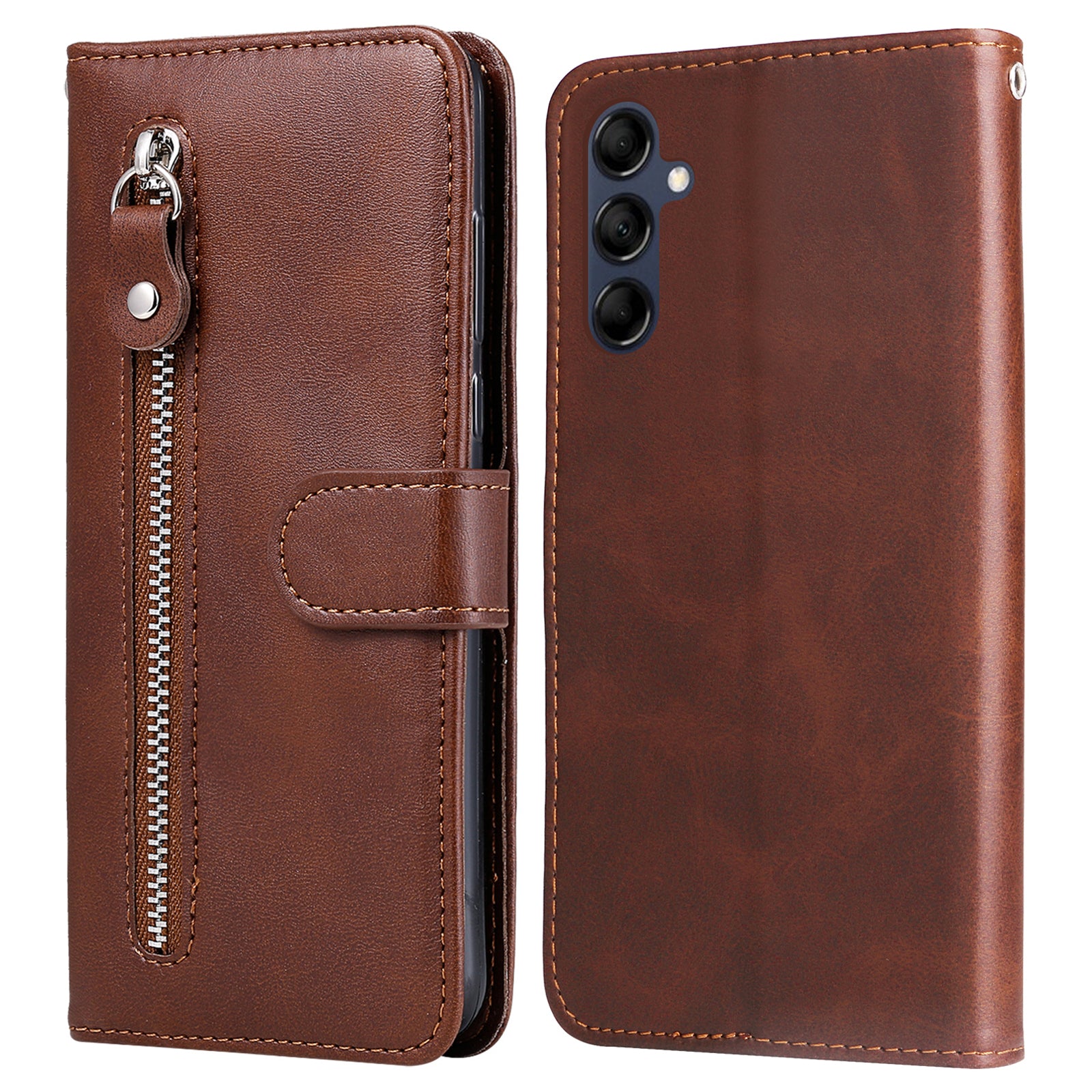 For Samsung Galaxy M14 5G PU Leather Case Zipper Pocket Calf Texture Stand Wallet Phone Cover