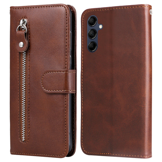 For Samsung Galaxy M14 5G PU Leather Case Zipper Pocket Calf Texture Stand Wallet Phone Cover