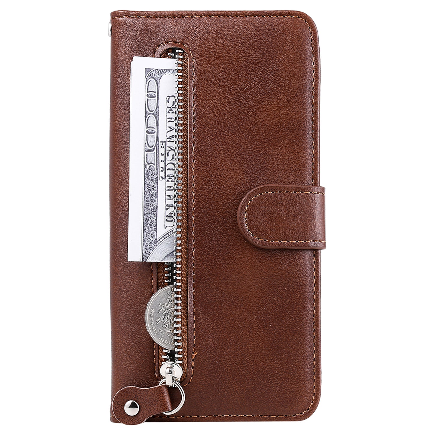 For Samsung Galaxy M14 5G PU Leather Case Zipper Pocket Calf Texture Stand Wallet Phone Cover