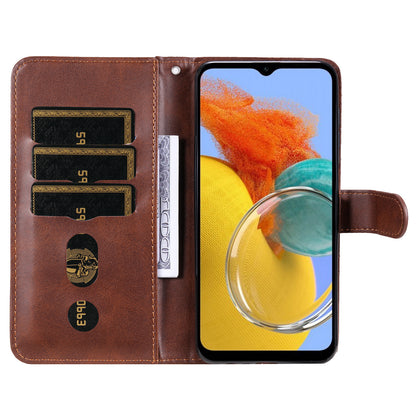 For Samsung Galaxy M14 5G PU Leather Case Zipper Pocket Calf Texture Stand Wallet Phone Cover