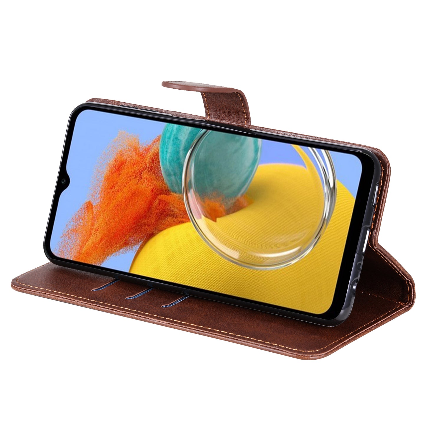 For Samsung Galaxy M14 5G PU Leather Case Zipper Pocket Calf Texture Stand Wallet Phone Cover