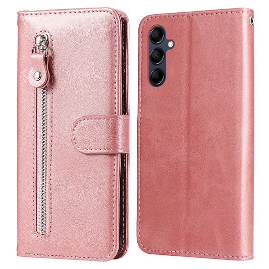 For Samsung Galaxy M14 5G PU Leather Case Zipper Pocket Calf Texture Stand Wallet Phone Cover