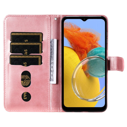 For Samsung Galaxy M14 5G PU Leather Case Zipper Pocket Calf Texture Stand Wallet Phone Cover