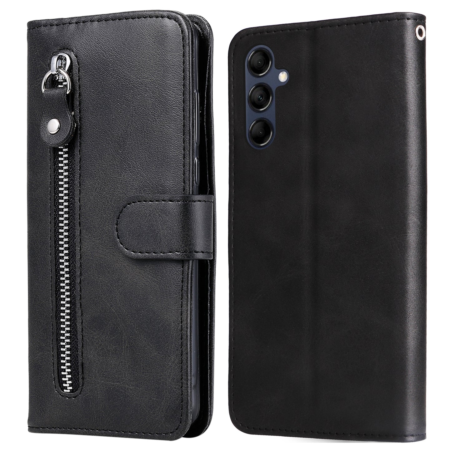 For Samsung Galaxy M14 5G PU Leather Case Zipper Pocket Calf Texture Stand Wallet Phone Cover