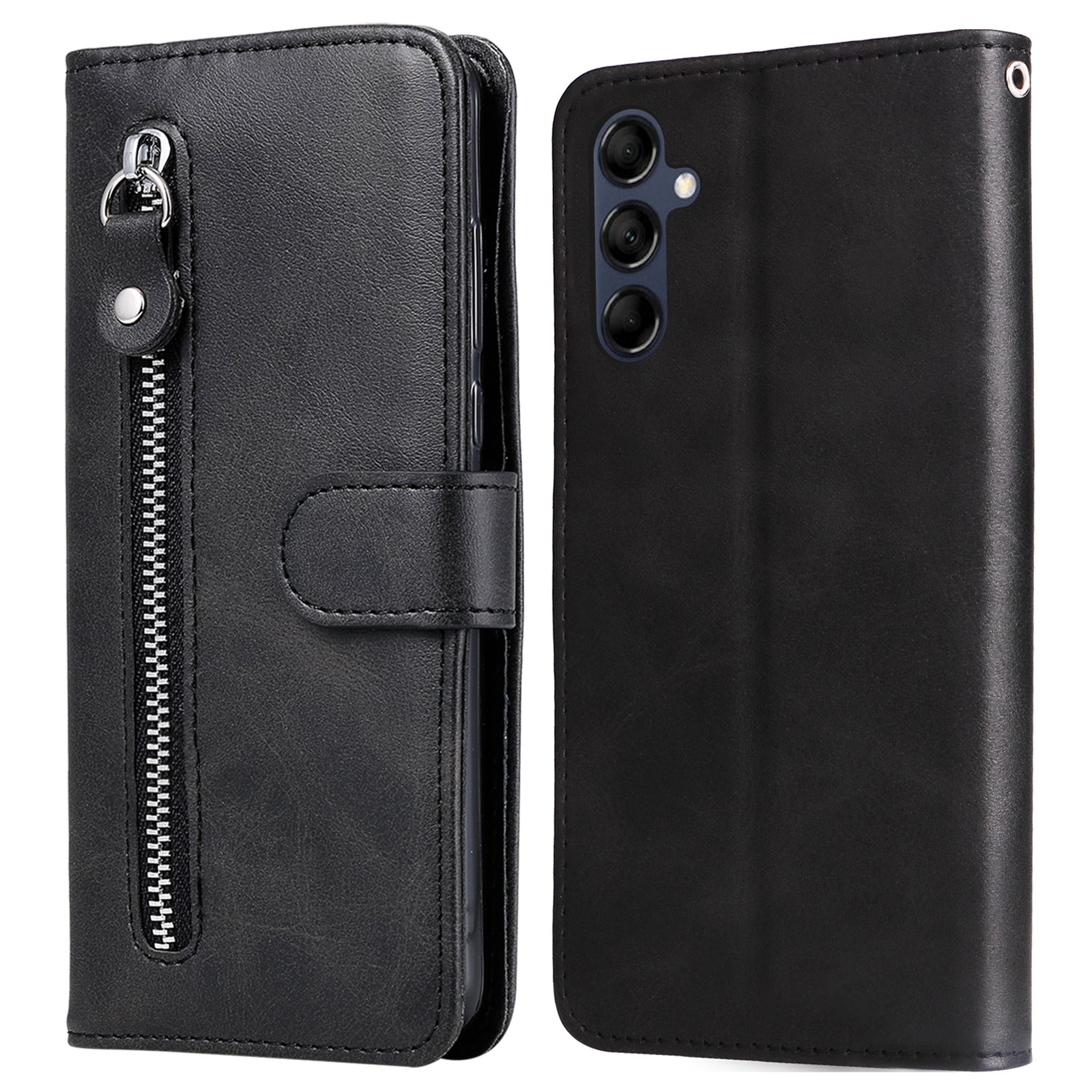 For Samsung Galaxy M14 5G PU Leather Case Zipper Pocket Calf Texture Stand Wallet Phone Cover