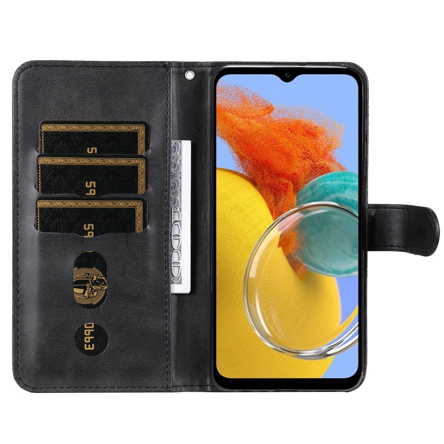 For Samsung Galaxy M14 5G PU Leather Case Zipper Pocket Calf Texture Stand Wallet Phone Cover