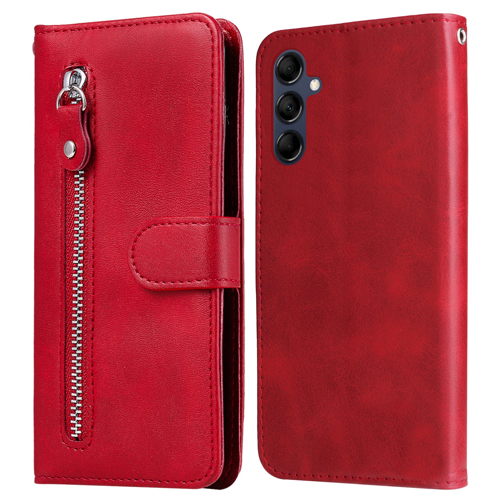 For Samsung Galaxy M14 5G PU Leather Case Zipper Pocket Calf Texture Stand Wallet Phone Cover