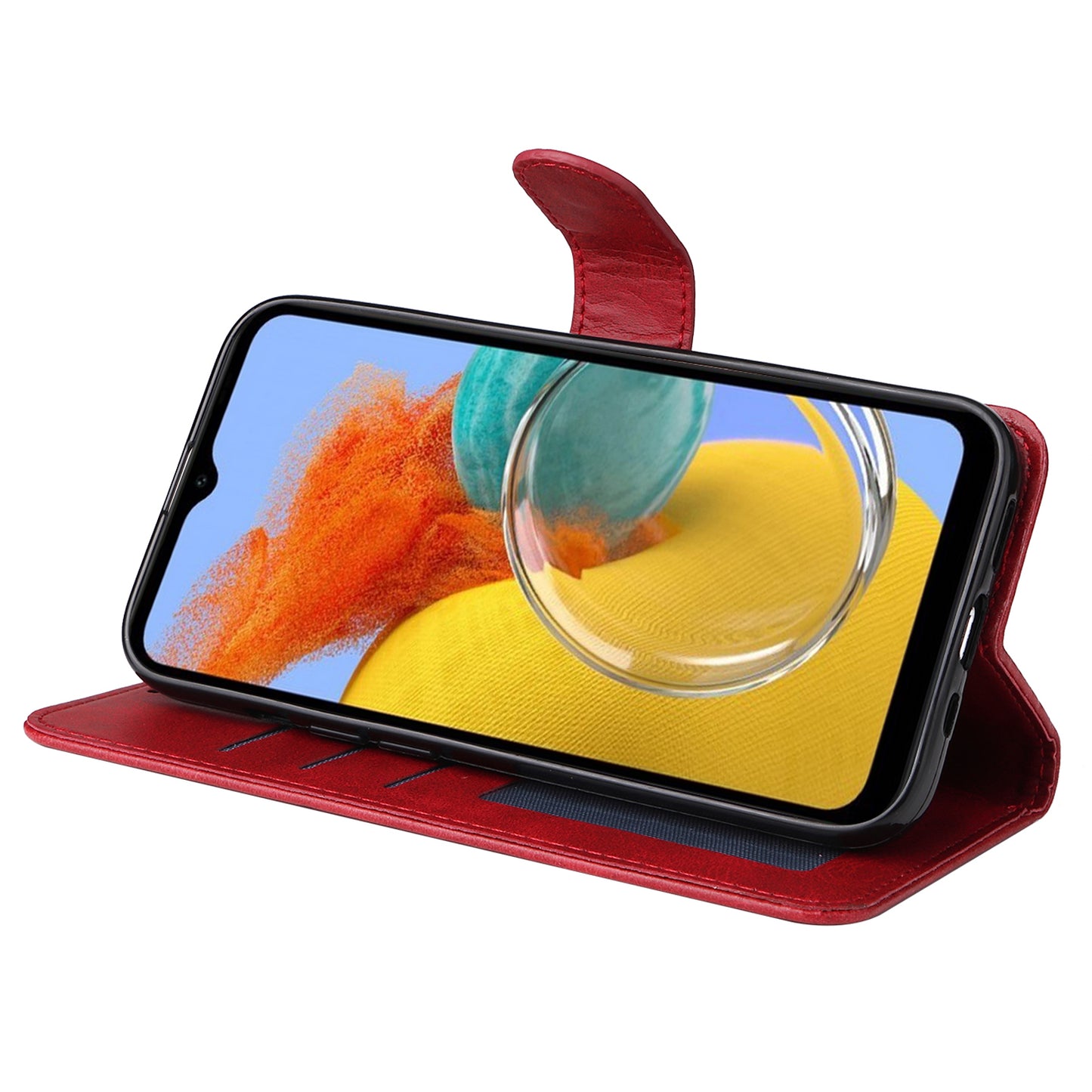 For Samsung Galaxy M14 5G Anti-Dust Phone Shell Calf Texture Stand Phone Case Leather Phone Cover with Strap