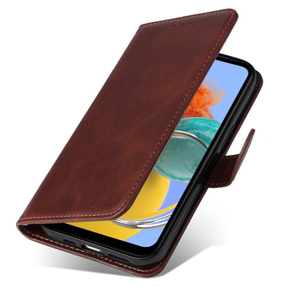 For Samsung Galaxy M14 5G Anti-Dust Phone Shell Calf Texture Stand Phone Case Leather Phone Cover with Strap