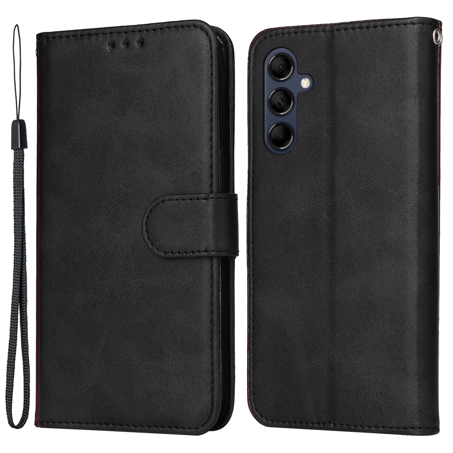 For Samsung Galaxy M14 5G Anti-Dust Phone Shell Calf Texture Stand Phone Case Leather Phone Cover with Strap