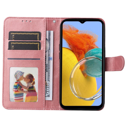 For Samsung Galaxy M14 5G Anti-Dust Phone Shell Calf Texture Stand Phone Case Leather Phone Cover with Strap
