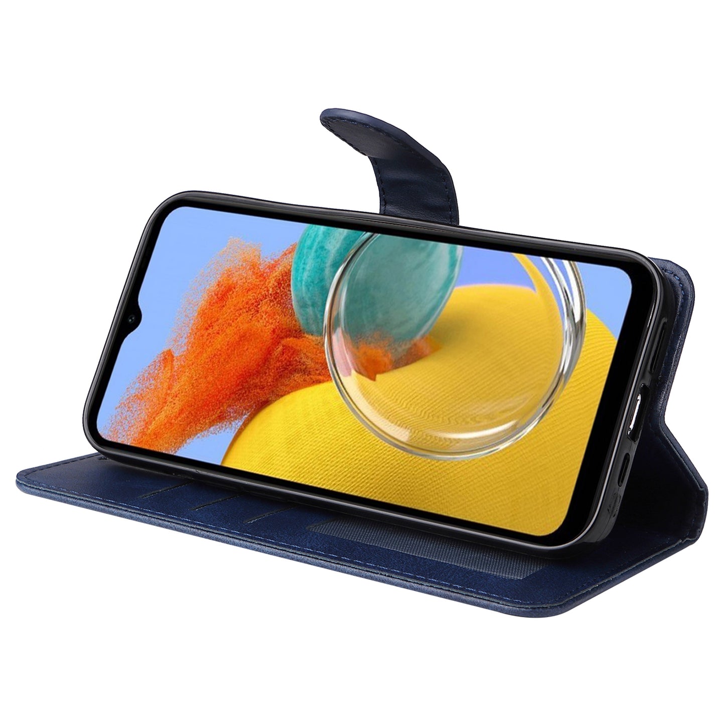 For Samsung Galaxy M14 5G Anti-Dust Phone Shell Calf Texture Stand Phone Case Leather Phone Cover with Strap