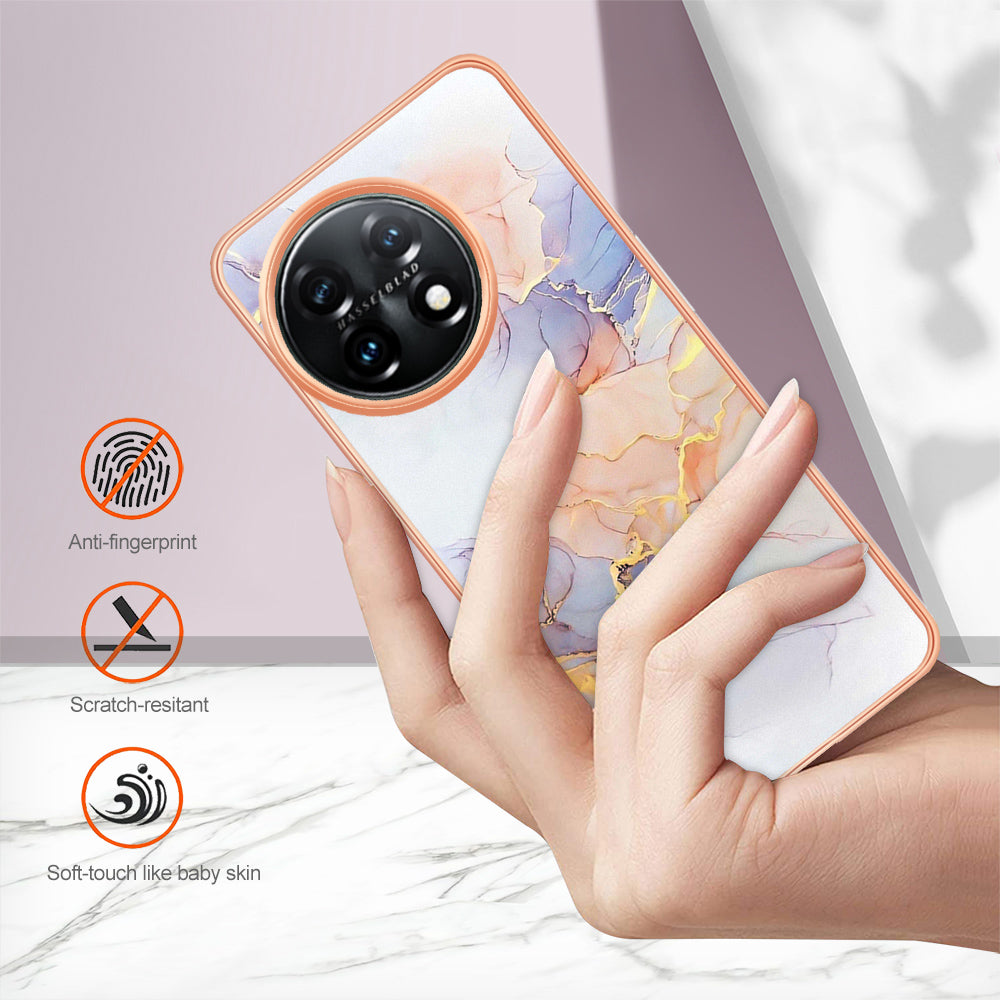 YB IMD Series-1 for OnePlus 11 5G Anti-Dust Phone Case Marble Floral Pattern Electroplating TPU IMD Cover