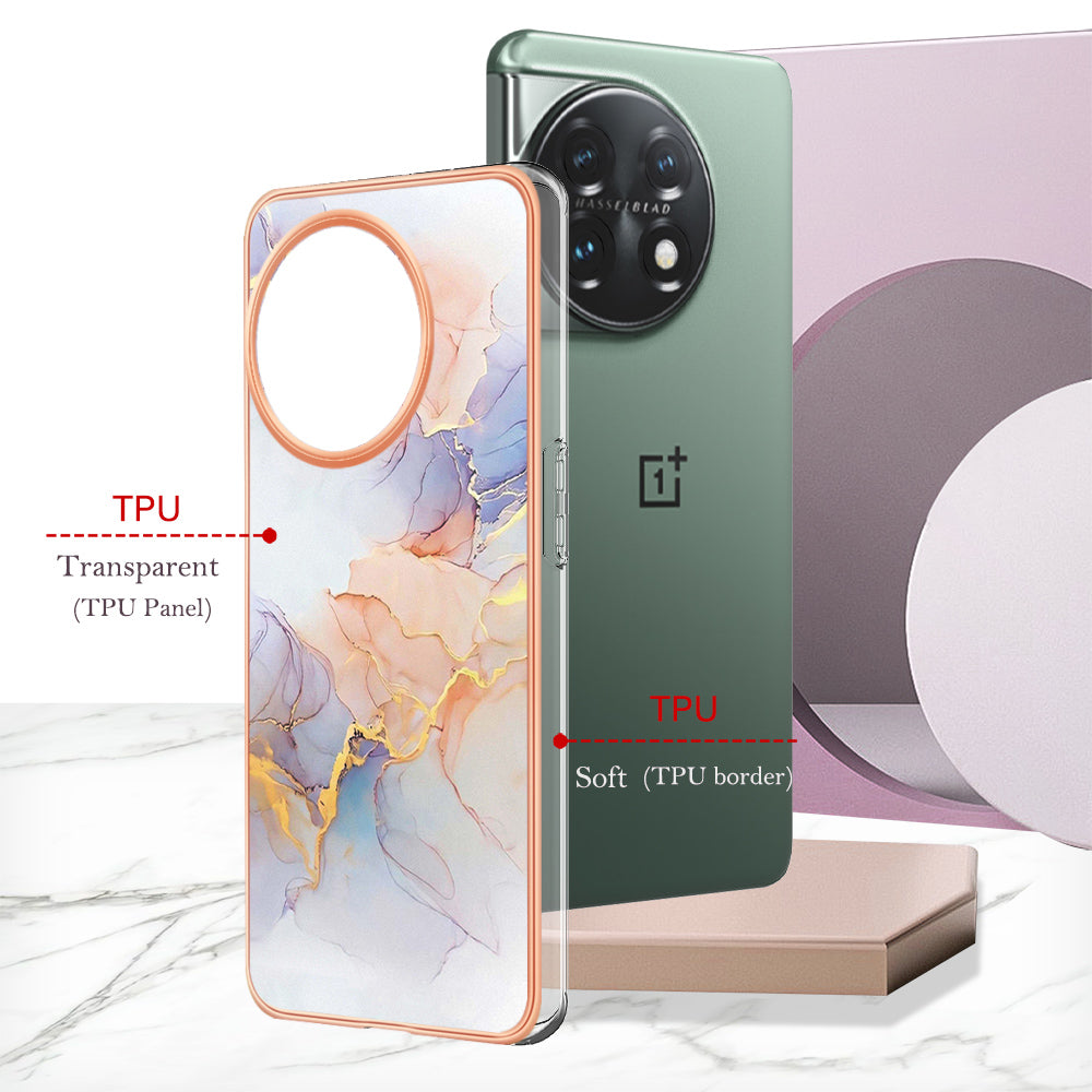 YB IMD Series-1 for OnePlus 11 5G Anti-Dust Phone Case Marble Floral Pattern Electroplating TPU IMD Cover
