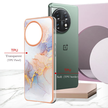 YB IMD Series-1 for OnePlus 11 5G Anti-Dust Phone Case Marble Floral Pattern Electroplating TPU IMD Cover