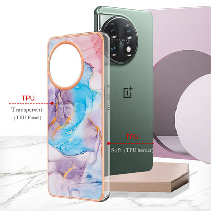 YB IMD Series-1 for OnePlus 11 5G Anti-Dust Phone Case Marble Floral Pattern Electroplating TPU IMD Cover
