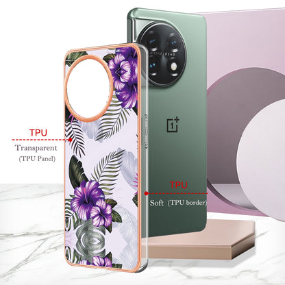 YB IMD Series-1 for OnePlus 11 5G Anti-Dust Phone Case Marble Floral Pattern Electroplating TPU IMD Cover