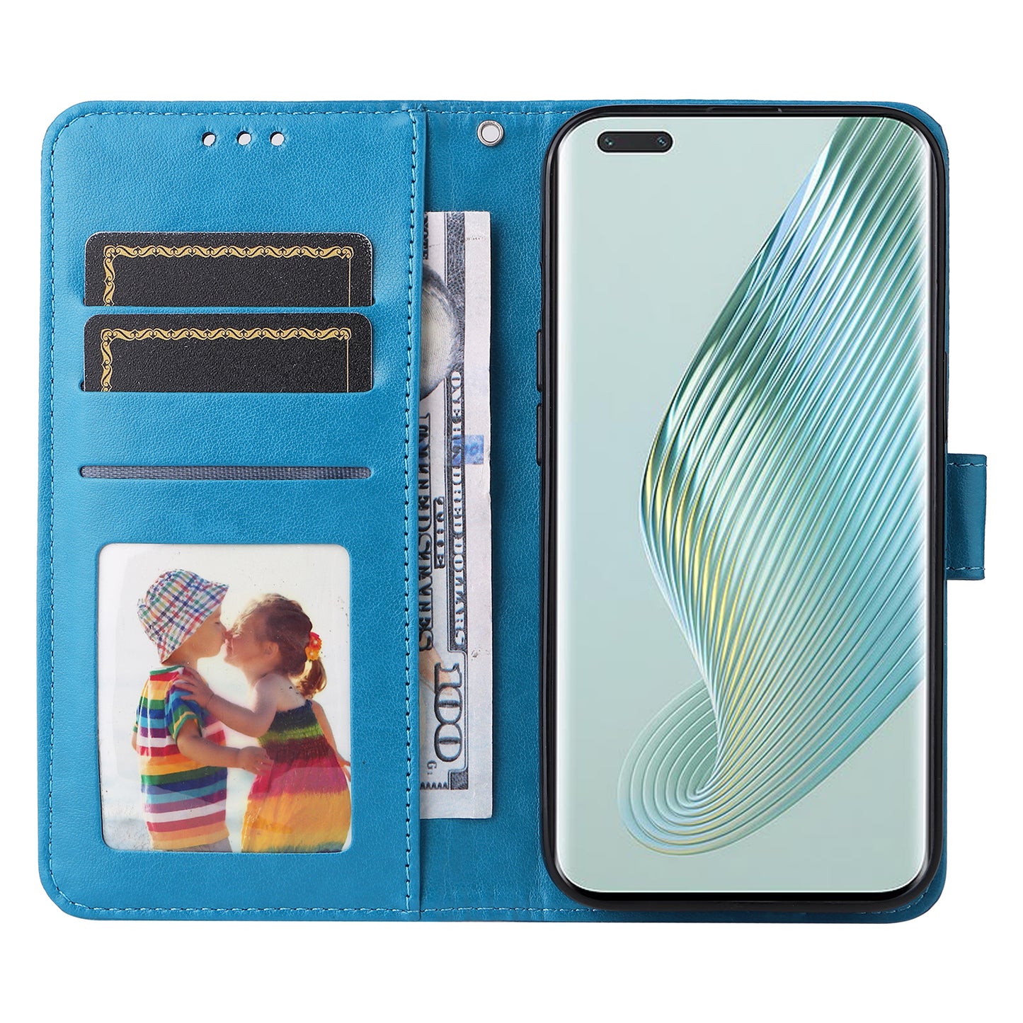 PU Leather Stand Cover for Honor Magic5 Pro Sunflower Imprinted Phone Wallet Case with Strap