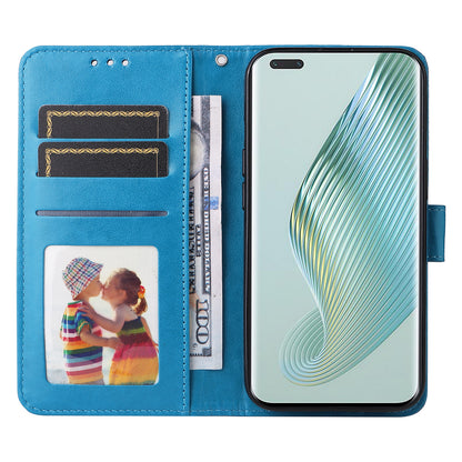 PU Leather Stand Cover for Honor Magic5 Pro Sunflower Imprinted Phone Wallet Case with Strap