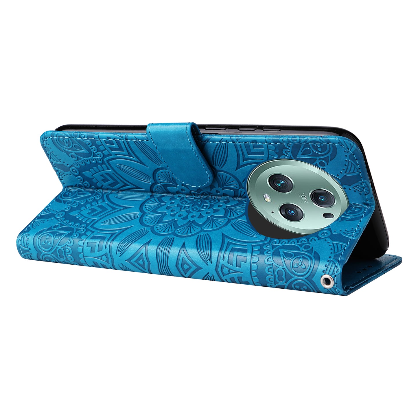 PU Leather Stand Cover for Honor Magic5 Pro Sunflower Imprinted Phone Wallet Case with Strap