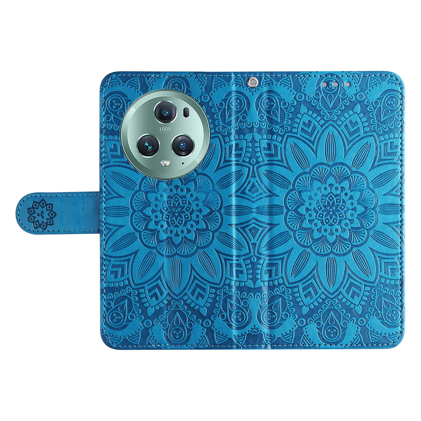 PU Leather Stand Cover for Honor Magic5 Pro Sunflower Imprinted Phone Wallet Case with Strap